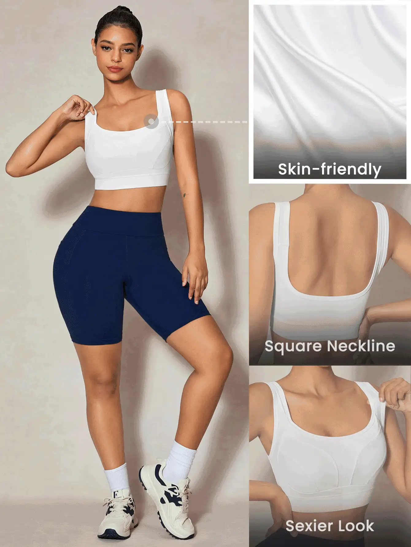 SHEIN Sports Women's Splicing Mesh Panel Sports Bra - White - View 2