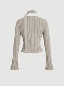 SHEIN MOD V-Neck Bell Sleeve Button-Up Khaki Women's T-Shirt,Free Scarf, New Chinese Style Women's Clothing, Color Block Buckle,Trumpet Sleeve Long Sleeve Women's Top,Western,Vintage,70s,The Bachelorette, - Multicolor - View 2