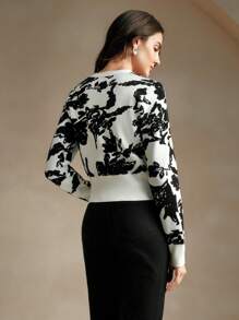 Anewsta Áo len dệt kim ngắn Jacquard - Xám - Xem 2