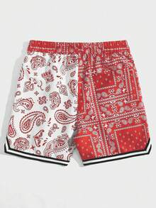 Prep Men Paisley Print Drawstring Waist Loose Casual Shorts - Multicolor - View 2