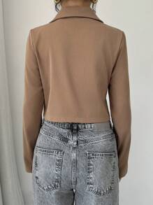 Selianne Áo khoác blazer ngắn tay màu nâu cà phê ngắn dành cho nữ - màu nâu - Xem 2