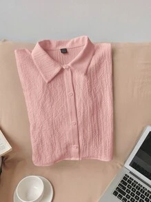 Comfortcana Women Pink Woven Cropped Shirt - Pink - View 3