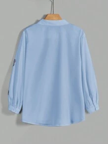 SHEIN LUNE 女士休闲蝴蝶印花长袖衬衫 - 淺藍色 - 查看 2