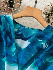 Trelyra Futuristic Floral V-Neck Ruffle Puff Sleeve Bow-Tie Cinched Waist High-Low Hem Long Dress For Tall Women, Summer Maxi Women Outfit