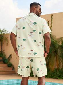 Manfinity Swimmode Trang phục đi biển ngắn tay và quần short in họa tiết nhiệt đới dành cho nam Plus Size - Nhiều màu - Xem 2