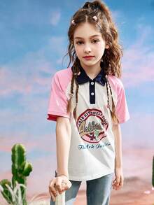 ASK JUNIOR T-shirt d'été imprimé pour filles pré-adolescentes, style collégial pour la rentrée scolaire - Rose bonbon - Voir 6
