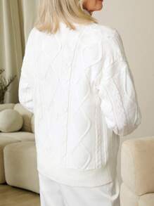 SHEIN LUNE 女式简约纯色日常长袖开衫 - 白色 - 查看 2
