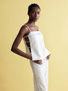 Maija 女士夏季纯色侧镂空休闲吊带背心 - 白色 - 查看 1