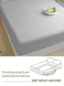 1 pieza Sábana ajustada de unicolor, protector de colchón, suave y transpirable, se ajusta a varios tamaños de cama - Gris Claro - Ver 3