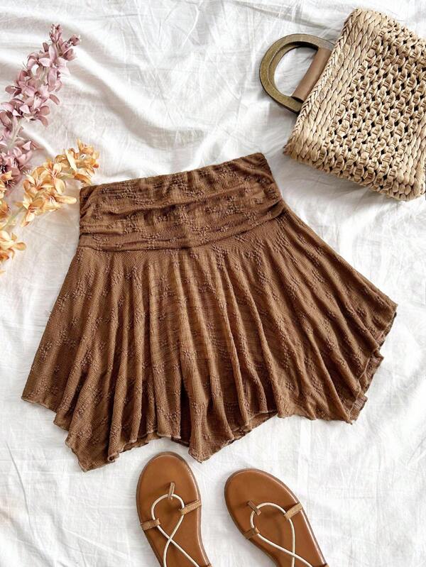 Soleia Women's Asymmetrical Hem Knitted Brown Skirt, White Summer Vacation Skirt, High Waist A-Line Skirt, Suitable For Graduation, Wedding Guest