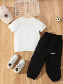 SHEIN Bộ 2 chiếc áo sơ mi tay ngắn in chữ hợp thời trang cho bé gái và quần dài - Nhiều màu - Xem 2