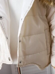 SHEIN Áo khoác đệm thông thường màu trơn cho cô gái trẻ - Màu be - Xem 4