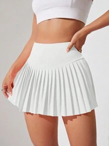 CourtClass Solid Color White High Waisted Pleated Tennis Sports Athletic Skirt - White - View 1