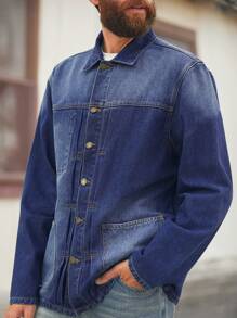 Manfinity Homme Vintage Casual Men's Mid-Wash Denim Jacket - Medium Wash - View 1