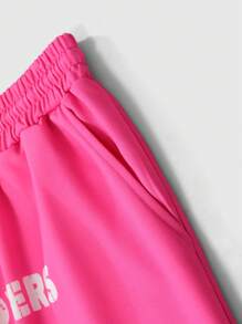ROMWE MEN ROMWE Avant Pantaloni de sport pentru bărbați, cu imprimeu floral, cu snur, școală - Roz - Vizualizare 5
