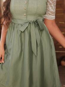 Chiquease Women Plain Simple Lace Lapel Lace-Up Elegant Dress,Traditional Munich Oktoberfest Dress,Oktoberfest Costume,Oktoberfest Dirndl,Oktoberfest Tracht,Oktoberfest ,Wiesn ,Bierfest