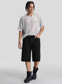 Manfinity VCAY Men Hollow-Out Short Sleeve Knit Sweater - Grey - View 4