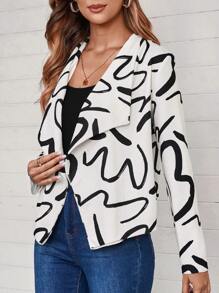 EMERY ROSE Women's Allover Print Lapel Long Sleeve Casual Jacket - White - View 3