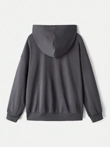 SHEIN MOD Plus Size Women's Sweatshirt With Dark Grey Bow Decoration On Front Pocket - Dark Grey - View 2