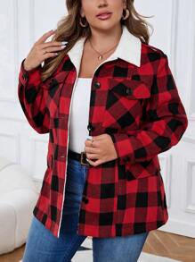 EMERY ROSE Jacke mit Karo-Muster, Knöpfe vorne, lange Ärmel, Thermofutter, kuschelig Große Größen für Damen, Herbst & Winter