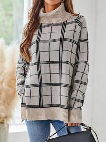 EMERY ROSE Women's Turtleneck Long Sleeve Jacquard Plaid Sweater - Multicolor - View 5