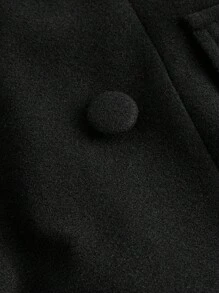 Flirla Plus Size Autumn/Winter Casual Solid Color Lapel Double Breasted Coat - Black - View 4