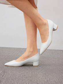 CUCCOO BIZCHIC 女士鞋 简约尖头优雅粗跟白色高跟鞋 夏季毕业高跟鞋 舞会高跟鞋 度假鞋 夏季促销 优雅基础款 商务休闲 商务时尚 圣诞节 秋季 新年 假期 - 白色 - 查看 4