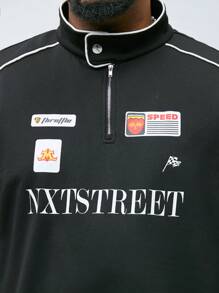 Manfinity NXTstreet Men's Plus Size Casual Loose Knitted Drop Shoulder Zip-Up Long Sleeve Sweatshirt, Fit For Autumn & Winter