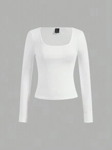 SHEIN EZwear 3 件装方领长袖休闲修身女式 T 恤，夏季 - 彩色 - 查看 5