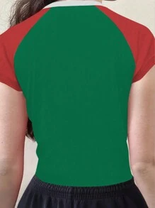 SHEIN Unity Women's Mexico Letter Print Slim Fit Round Neck Short Sleeve T-Shirt, Summer Graphic Tees Women Tops - Multicolor - View 2