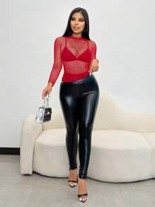 VaVaBold Áo kiểu cổ đứng màu trơn dài tay thời trang dành cho nữ, mùa xuân và mùa hè - Đỏ - Xem 3