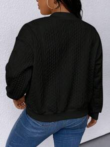 Chaqueta de béisbol casual de unicolor de manga larga para mujer de talla grande, para primavera y otoño, en color negro