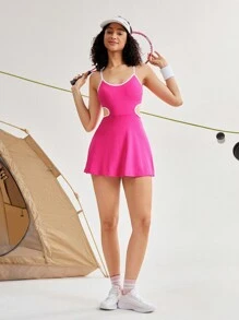 SHEIN Sovereign Charm Mono de tirantes con correas cruzadas y contraste de colores para mujer - Rosa Fucsia - Ver 11