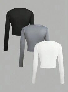 SHEIN EZwear 3 piezas Conjunto de camisetas básicas gruesas para mujer - Multicolor - Ver 2