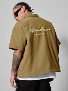 PAVTROS Manfinity Streetrush Men's Solid Color Button-Front Short Sleeve Casual Shirt - Khaki - View 6