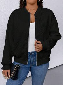 Chaqueta de béisbol casual de unicolor de manga larga para mujer de talla grande, para primavera y otoño, en color negro