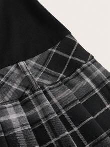 SHEIN ICON Ladies' One Shoulder Star Rhinestone Black And White Plaid Swing Dress - Black and White - View 5