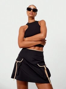 SUMWON WOMEN Nylon Mini Skirt With Contrast Trims - Black - View 1