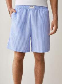 Manfinity RebelGame 2pcs Men's Casual Striped Loose Short Sleeve Shirt & Drawstring Waist Shorts Set