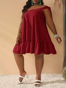 Slaydiva Váy mùa hè viền cao thấp bất đối xứng cỡ lớn màu vàng - Màu Đỏ Sâu - Xem 5