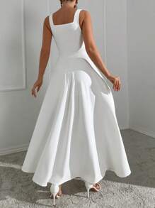 EURMUSE 白色方領無袖a字裙 - 白色 - 查看 2