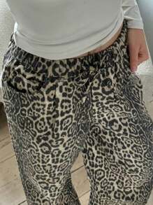 INAWLY Women Leopard Print Tie Front Straight Leg Casual Pants