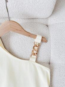 SHEIN Tween Girl 纯色不对称不对称领口长袖上衣和短裤优雅两件套 - 米色 - 查看 6