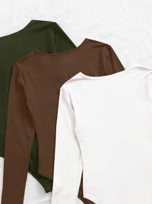 Chiquease Conjunto de 3 colores de body de manga larga de unicolor para primavera/otoño