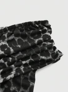 ROMWE Grunge Punk 大码性感豹纹露肩修身 T 恤，休闲 T 恤 - 灰色 - 查看 4