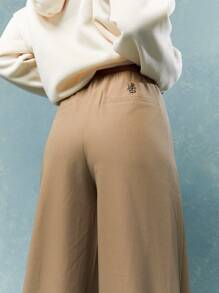 MISSGUIDED Quần cạp cao ống rộng được thiết kế riêng - Màu Khaki - Xem 3