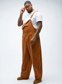 Manfinity VCAY Plus Size Men's Woven Bib & Brace Overalls Pants, Suitable For Fall & Winter