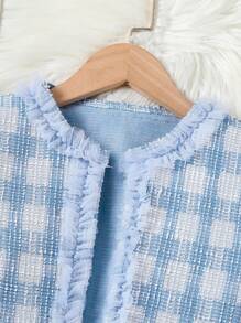 Set de 2 piezas de chaqueta a cuadros y vestido con parches de malla para niña preadolescente, otoño/invierno - Multicolor - Ver 4