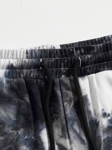 Manfinity VCAY Pantalones cortos rectos y sueltos con efecto tie-dye para hombre, verano - Blanco y Negro - Ver 4