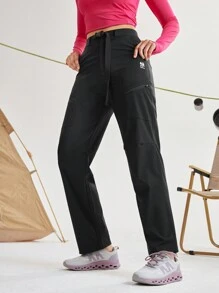 In My Nature Women Letter Printed Pocket Casual Outdoor Pants - Black - View 8